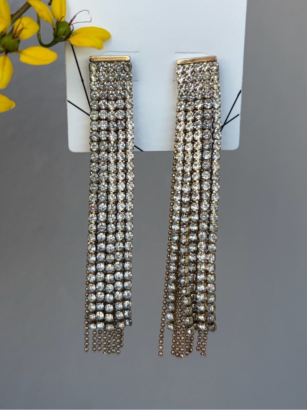 Aldo Rhinestone Fringe Tassel Drop Statement Earrings NWT Gold Silver